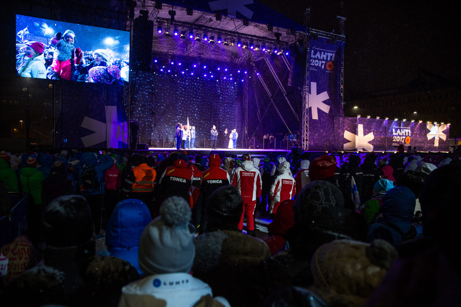 Vuoden 2017 hiihdon maailmanmestaruuskilpailujen avajaiset Lahden torilla.