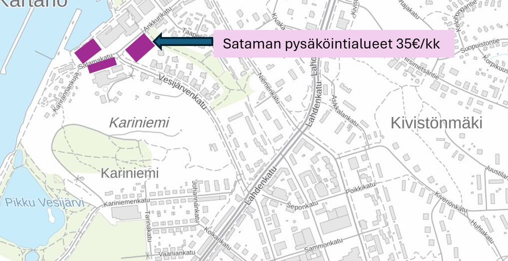 Sataman pysäköintialueet kartalla