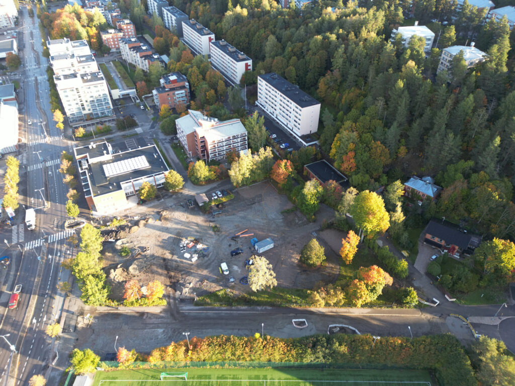 Ilmakuva Paavolan päiväkodin tontista osoitteessa Työmiehenkatu 1, Lahti